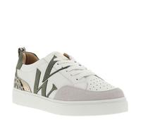 Baskets basses simili cuir uni à détails kaki et lacets plats blancs 40