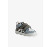Baskets bébé en cuir scratchées bleu grisé 20
