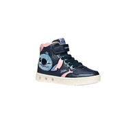 Geox Baskets J Skylin Girl Cuir, semelle lumineuse, Bleu marine/rose Taille 27