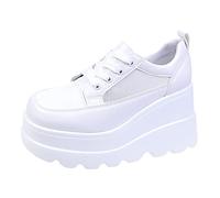Baskets blanches à enfiler pour femme - Coupe large - Super confortables - Chaussures compensées épaisses - Légères - Chaussures de marche nordique tendance à bout rond - Chaussures décontractées pour