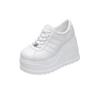 Baskets Blanches Noires for Femmes Mode Bout Rond À Lacets Plate-Forme Talons De Pente Chaussures De Marche De Sport Compensées (Color : White, Size : 37)