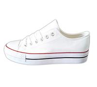 Baskets blanches pour femme avec plate-forme sportives Canvas en toile sans marque ni logos, semelle double blanche - Œil ! Tallan Petites - Blanc - Blanc, plateforme, 3,5 cm, 40 EU EU