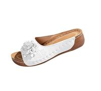 Baskets blanches pour femmes embellissement bout ouvert Slides semelle en polyuréthane talon plat couleur unie confortables sandales avec plateforme épaisse chaussures aquatiques, blanc, 41 EU