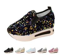 Baskets compensées à enfiler pour femme - Semelle large confortable - Coussin d'air scintillant - Chaussures de marche légères et respirantes avec soutien de la voûte plantaire, Vert noir, 38.5 EU