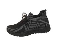 Baskets compensées à lacets pour femme avec soutien de la voûte plantaire en mousse à mémoire de forme antidérapante et respirante en maille athlétique pour la course à pied et la marche, Noir , 38.5