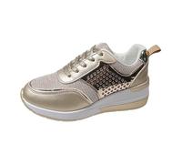 Baskets Compensées À Talons Hauts Pour Femmes, Chaussures De Marche Décontractées, Confortables Et Respirantes Bottes Femme Hiver (Gold, 43) Running Basket Sport Souple Transparente Beige Lacets