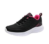 Baskets compensées noires à enfiler pour femme - Baskets de course athlétiques en maille respirante - Chaussures de marche à semelle épaisse et souple - Antidérapantes - Coupe basse - Coupe large