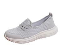 Baskets compensées pour femme - Coupe large - Légères - Semelle souple - À enfiler - En maille respirante - Soutien de la voûte plantaire - Chaussures de marche décontractées et antidérapantes, gris