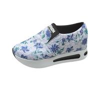 Baskets compensées pour femme - Fleurs brodées - Chaussures en tissu - Grandes tailles - Chaussures de santé - Chaussures de course respirantes - Chaussures de travail confortables - Chaussures de