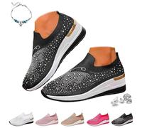 Baskets compensées respirantes à paillettes pour femme - Motif papillon brodé - Tendance - En maille - À enfiler, Noir , 38 EU