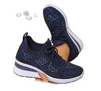 Baskets compensées respirantes à paillettes pour femme - Style décontracté - Maille à strass - Chaussures de marche, noir foncé, 0 UK Wide