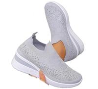 Baskets compensées respirantes avec strass pailletés pour femme - Sans lacets - Chaussures à enfiler, gris, 40 EU