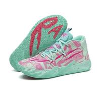 Baskets de basket-ball unisexes, chaussures de sport respirantes avec design multicolore assorti, traction dynamique, confort tout au long de la journée for les terrains intérieurs/extérieurs(Green,37