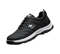 Baskets de marche légères pour homme, baskets de course rembourrées avec semelle antidérapante, chaussures de sport à lacets en cuir synthétique pour le fitness quotidien et les loisirs, Noir , 39 EU