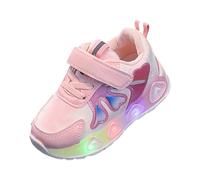 Baskets de marche lumineuses pour bébé fille - Motif cœur à paillettes - Chaussures de course à enfiler - Chaussures de sport plates et larges - Légères et clignotantes, rose, 22 EU