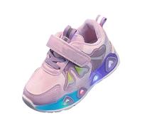 Baskets de marche lumineuses pour bébé fille - Motif cœur à paillettes - Chaussures de course à enfiler - Chaussures de sport plates et larges - Légères et clignotantes, violet, 22 EU