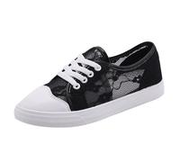 Baskets de marche pour femme - En maille respirante et légère - Couleur unie - Chaussures plates et confortables - Chaussures d'été décontractées avec lacets - Pointure 34-39 EU, Noir , 38 EU