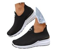 Baskets de Marche pour Femmes Mocassins Mesh Décontractées en Respirante été Chaussures Légères et Plate Confortable Mule à Bout Rond Sport Brode Slip on Toile Mode Talon (Black, 40)