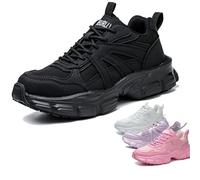 Baskets de Sécurité Femme à Coque Acier - Chaussures de Travail Antidérapantes Légères & Respirantes - pour Chantier, Construction et Métiers Manuels(Black,38 EU)