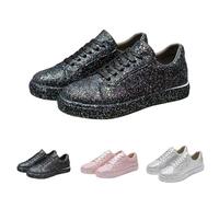 Baskets décontractées à paillettes pour femme - Chaussures de marche à lacets - Légères et confortables - Antidérapantes - Tendance - Paillettes scintillantes, Noir , 40.5 EU