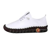 Baskets décontractées pour femme - En cuir synthétique - Chaussures de randonnée à lacets - Antidérapantes - Pour pieds enflés ou sensibles - Semelle plate, beige, 40.5 EU