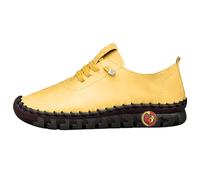 Baskets décontractées pour femme - En cuir synthétique - Chaussures de randonnée à lacets - Antidérapantes - Pour pieds enflés ou sensibles - Semelle plate, jaune clair, 38 EU