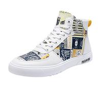 Baskets décontractées pour homme - Antidérapantes - Confortables - Chic - Rétro - Respirantes - Légères - Lacets - Chaussures de sport souples et plates - Réglable - Rembourrées - Blanc, jaune, 41 1/3