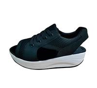 Baskets d'extérieur pour femme - Chaussures de marche - Chaussures de loisirs - Bout ouvert - Sandales en maille respirante - Chaussures de sport légères et confortables, Noir , 42