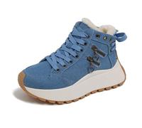 Baskets d'hiver en toile avec doublure en polaire pelucheuse et semelle épaisse - Plateforme de 5,1 cm - Chaussures chaudes, bleu, 40 EU