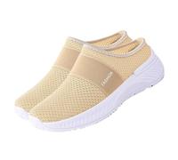 Baskets en maille pour femme - Chaussures de marche à enfiler antidérapantes - Respirantes et légères - Chaussures de jogging orthopédiques pour l'été, beige, 38 EU