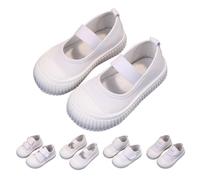 Baskets en toile blanche pour filles et garçons - Faciles à attacher - Légères et respirantes - Antidérapantes - Avec crochet et boucle - Chaussures décontractées pour la rentrée scolaire, C, 25 EU