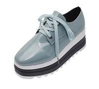 Baskets épaisses à lacets pour femme - En cuir - Antidérapantes - Respirantes - Pour la marche, la course à pied - Légères et confortables - Chaussures orthopédiques à talon compensé plat - Style