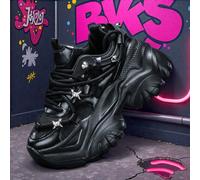 Baskets épaisses noires pour femmes grande taille, style épicé, semelle épaisse de 7 cm, semelle EVA légère, lacets épais, décoration de clous d'épines, chaussures de skate décontractées respirantes p