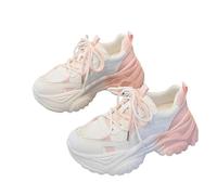 Baskets épaisses pour femme - Chaussures de marche rétro avec plateforme de 6,1 cm - Pour voyage et cadeaux, Blanc/rose, 38.5 EU