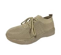 Baskets Femme Style Chaussette À Compensé Tige en Tricot sans Couture Chaussures De Marche Décontractées Semelle Intérieure De Soutien Légère Antidérapante Durable pour L'intérieur,Kaki, Size 39