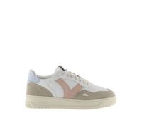 Baskets Femme - VICTORIA - Effet cuir et cuir fendu - Blanc/Celeste 40