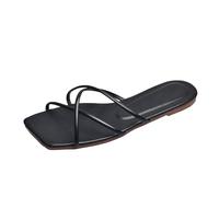 Baskets Femmes Vent Pantoufles Femme Nouvel Été Extérieur Version Coréenne De Simple Sangle Mince Tête Carré Fond Plat Sandales De Plage Chaussures De Mer, Noir , 37 EU