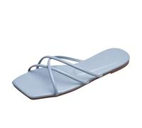 Baskets Femmes Vent Pantoufles Femme Nouvel Été Extérieur Version Coréenne De Simple Sangle Mince Tête Carré Fond Plat Sandales De Plage Chaussures De Mer, bleu, 37 EU