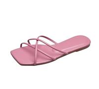 Baskets Femmes Vent Pantoufles Femme Nouvel Été Extérieur Version Coréenne De Simple Sangle Mince Tête Carré Fond Plat Sandales De Plage Chaussures De Mer, Rouge, 37 EU