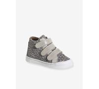 Baskets fille collection maternelle MID cuir à scratchs beige imprimé 30