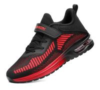 Baskets Garçon Respirant Enfant Chaussures de Sports en Salle Fille Low Top Sneakers,Noir Rouge,35 EU
