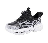 Baskets hautes pour garçon 27 - En cuir - Boucle rotative - Lacets réglables - Taille M et L - Chaussures de sport décontractées pour enfant, Noir , Taille 34