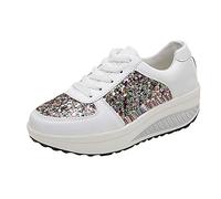 Baskets imperméables pour femme - Coupe large - Chaussures de course à pied à paillettes - Confortables et respirantes - Chaussures de sport en plein air et randonnée, blanc, 38.5 EU
