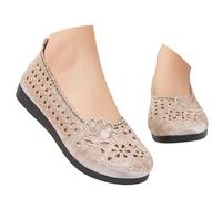 Baskets Mesh pour Femmes Décontractées de Marche Broder Chaussures Running Antidérapant Plateforme Running Sandales Légères Slip on et Confortables Basquette Été Automne Sport (Beige, 40)