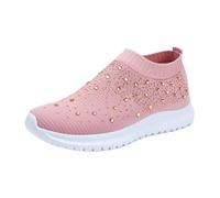 Baskets Mesh pour Femmes Strass Décontractées de Marche Chaussures Running Antidérapant Plateforme Running Sandales Slip on Légères et Confortables Basquette Été Automne Sport (Pink, 41)