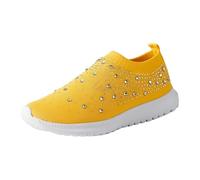 Baskets Mesh pour Femmes Strass Décontractées de Marche Chaussures Running Antidérapant Plateforme Running Sandales Slip on Légères et Confortables Basquette Été Automne Sport (Yellow, 40)