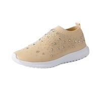 Baskets Mesh pour Femmes Strass Décontractées de Marche Chaussures Running Antidérapant Plateforme Running Sandales Slip on Légères et Confortables Basquette Été Automne Sport (Khaki, 41)