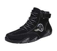 Baskets mi-hautes pour homme - En cuir de couleur unie - Résistantes - Antidérapantes - Légères - Décontractées - Imperméables - En daim - Pour sports de plein air - Chaussures de randonnée, Noir