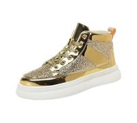 Baskets montantes à paillettes pour homme - Style streetwear - Baskets métalliques brillantes à lacets avec semelle épaisse - Dessus en polyuréthane - Semelle intérieure rembourrée - Design accrocheur