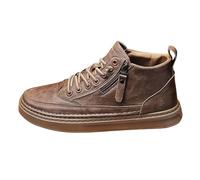 Baskets montantes avec fermeture éclair latérale pour homme - Chaussures de loisirs en cuir - Chaussures de sport - Semelle plate - Chaussures de marche avec lacets - Antidérapantes - Chaussures de